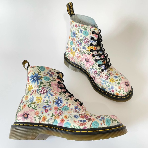 Dr. Martens Shoes - Dr. Martens White Floral 1460 Pascal WL Wanderlust Lace Up Boots US Women 9